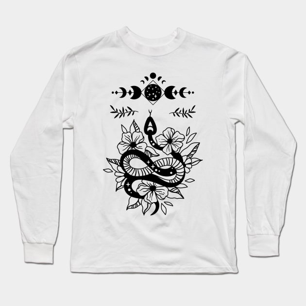 Aesthetic Halloween Snake Lover Moon Creepy Witchy Long Sleeve T-Shirt by jodotodesign